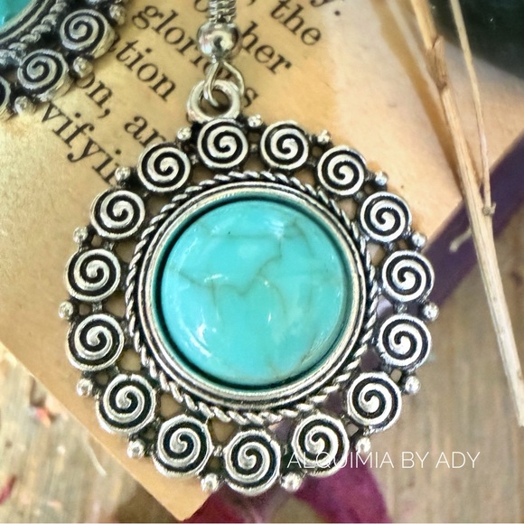 BIG TURQUOISE SUN + Silver dangle earrings - Picture 3 of 5